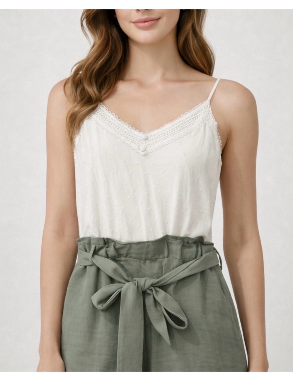Sweet Wanderer White Lace-Trim V-Neck Cami